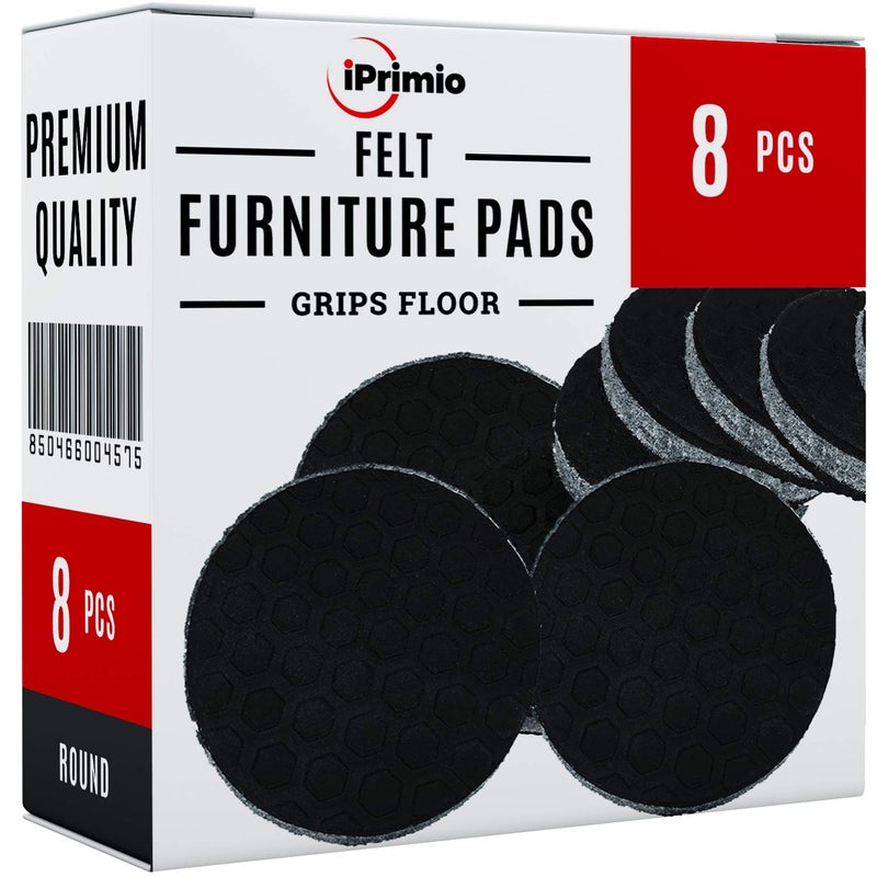 SlipToGrip 8 Pack Furniture Grippers by iPrimio - Furniture Non-Slip Pads 2" Round with 3/8" Heavy Duty Felt Core. No Adhesive. No Nails. Won't Harm Floors. - Image 1
